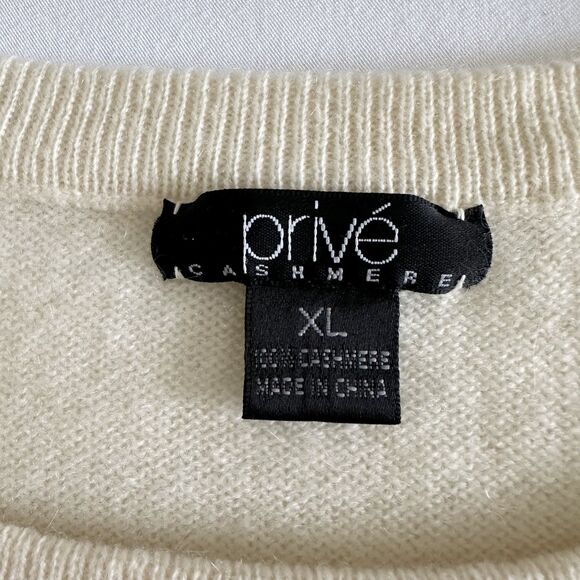 Prive 100% Cashmere Knit Top Womens XL Ivory Short Sleeve Crewneck Sweater - Picture 4 of 7